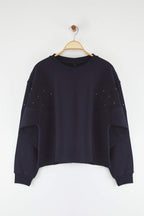 Lacivert Kuşgözü Aksesuar Detaylı Bisiklet Yaka Oversize/Geniş Kesim Örme Sweatshirt TWOAW26SW00038