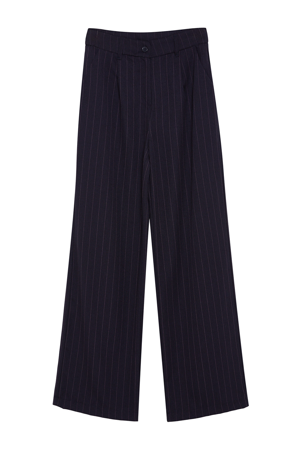 Lacivert Yüksek Bel Wide Leg/Geniş Paça Çizgili Dokuma Pantolon TWOSS22PL0100