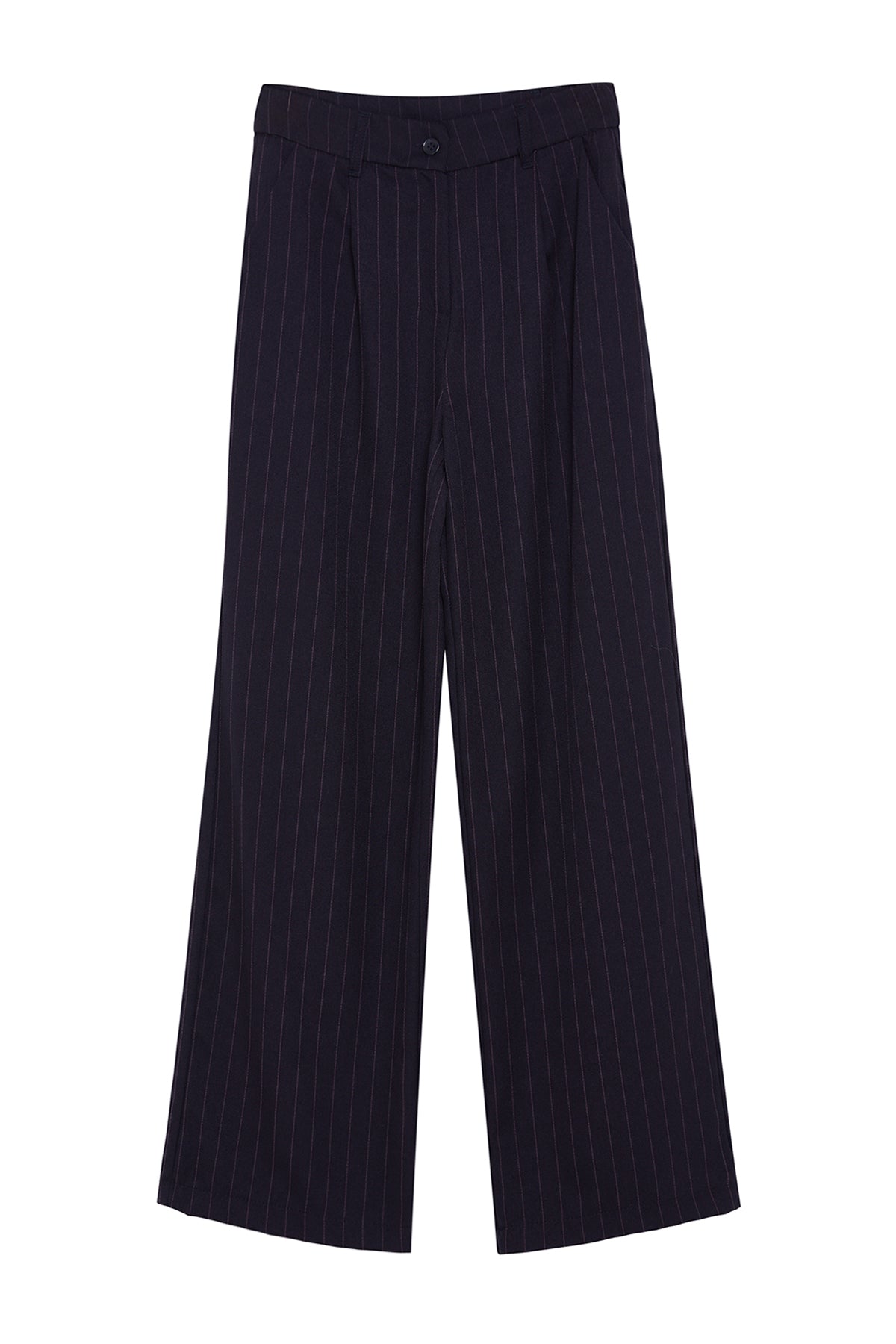 Lacivert Yüksek Bel Wide Leg/Geniş Paça Çizgili Dokuma Pantolon TWOSS22PL0100