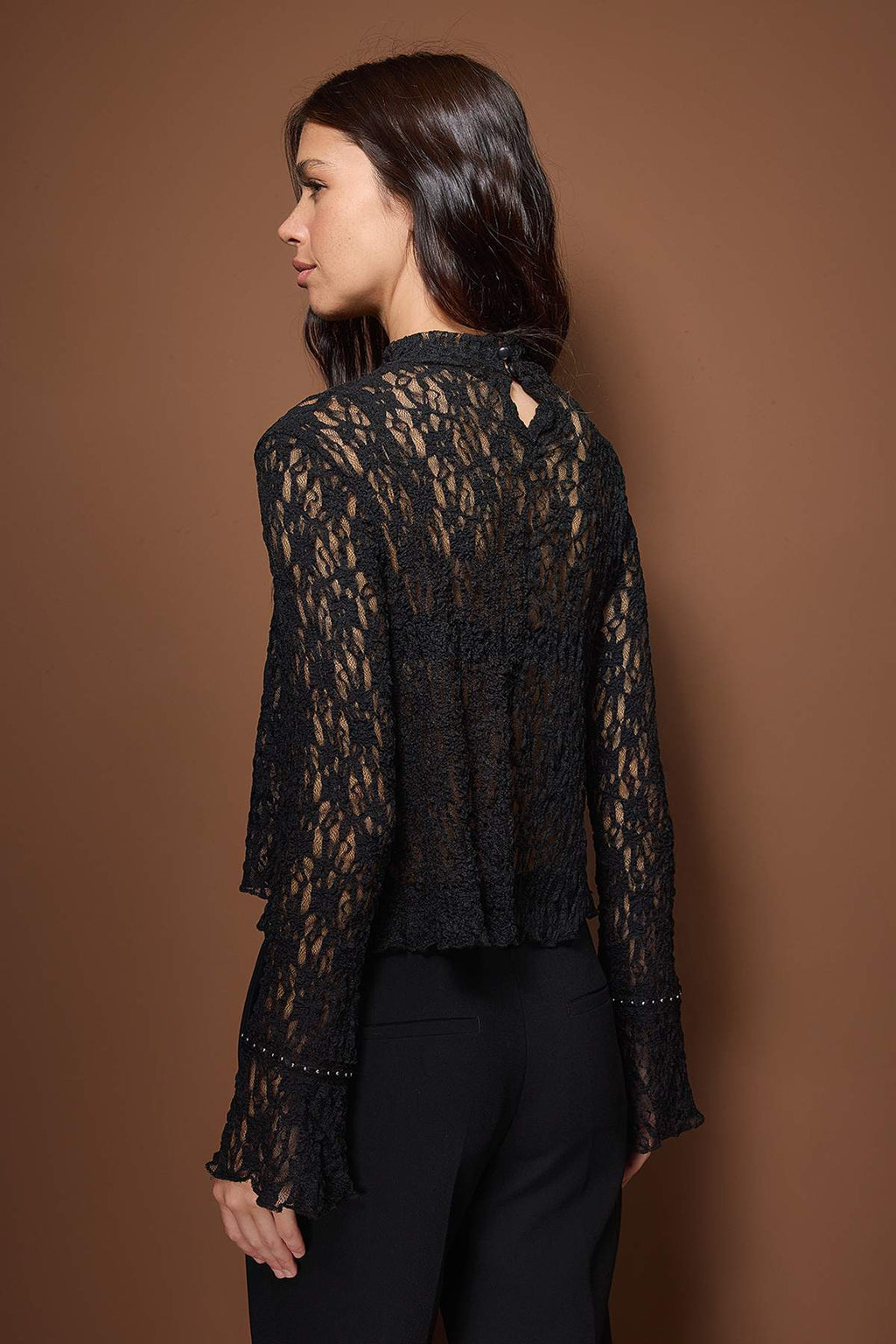 Siyah Şerit Aksesuar Detaylı Regular/Normal Kalıp Dantel Esnek Örme Bluz TWOAW26BZ00333