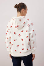 Ekru Kiraz Baskılı Oversize/Geniş Kalıp Örme Sweatshirt TWOAW26SW00214
