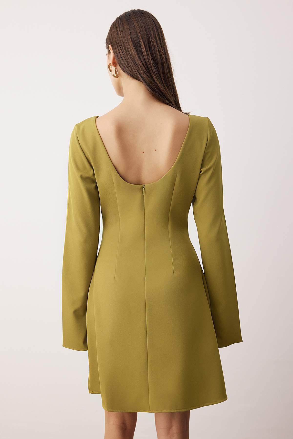 Trendyolmilla Yağ Yeşili Cep Detaylı Kısa / Mini Dokuma Elbise TWOAW26EL00183