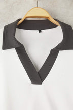 Trendyolmilla Ekru Renk Bloklu Polo Yaka Relaxed/Rahat Kalıp Örme Sweatshirt TWOAW26SW00043