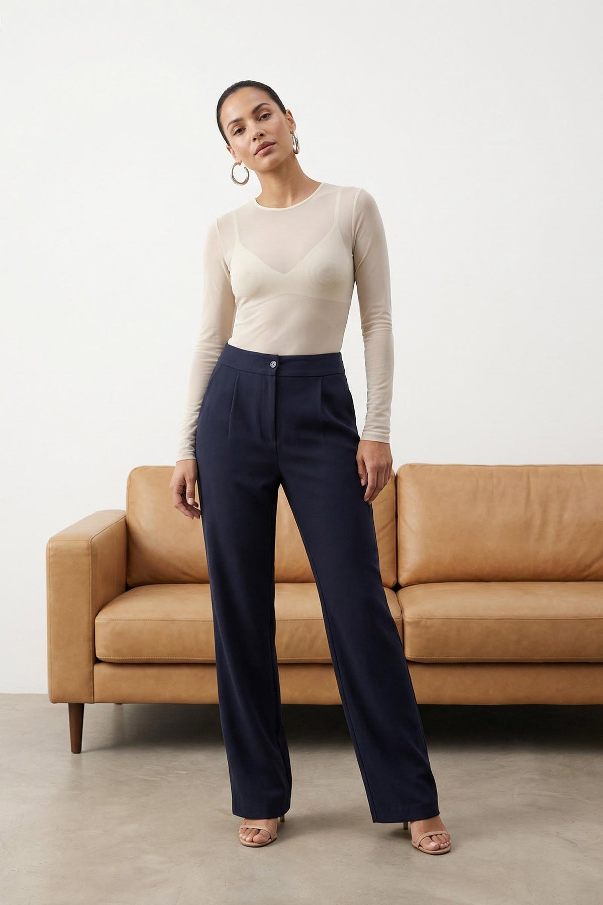 Trendyolmilla Lacivert Wide Leg/Geniş Paça Dokuma Kumaş Pantolon TWOAW22PL0139 Main image