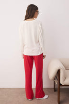 Trendyolmilla Beyaz %100 Pamuklu Kurdele/Fiyonklu ve Puantiyeli Örme Pijama Takımı THMAW26PT00053
