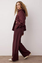 Mürdüm Cep Detaylı Beli Lastikli Wide Leg/Geniş Paça Pantolon TWOAW26PL00087