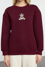 Trendyolmilla Bordo Regular/Normal Kalıp Nakışlı Kalın Örme Sweatshirt TWOAW25SW00050
