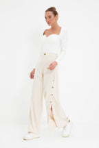 Trendyolmilla Taş Wide Leg/Geniş Paça Yanları Düğmeli Dokuma Kumaş Pantolon TWOSS20PL0398