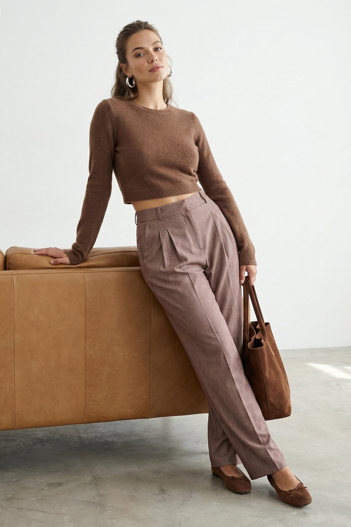 Kahverengi Pilili Wide Leg/Geniş Paça Pantolon TWOAW26PL00015 Main image