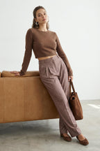 Kahverengi Pilili Wide Leg/Geniş Paça Pantolon TWOAW26PL00015