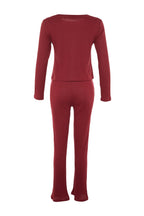 Trendyolmilla Bordo Slogan Lastik Detaylı Fitilli Örme Pijama Takımı THMAW21PT0269