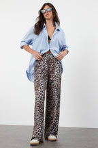 Trendyolmilla Lacivert Wide Leg/Rahat Kesim Yüksek Bel Esnek Pantolon TWOSS23PL00129
