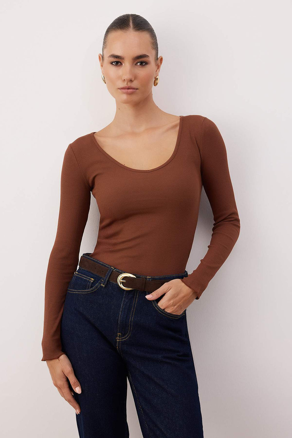 Trendyolmilla Bordo-Taş 2'li Paket V Yaka Fitted/Vücuda Oturan Pamuklu Esnek Örme Bluz TWOAW24BZ00068