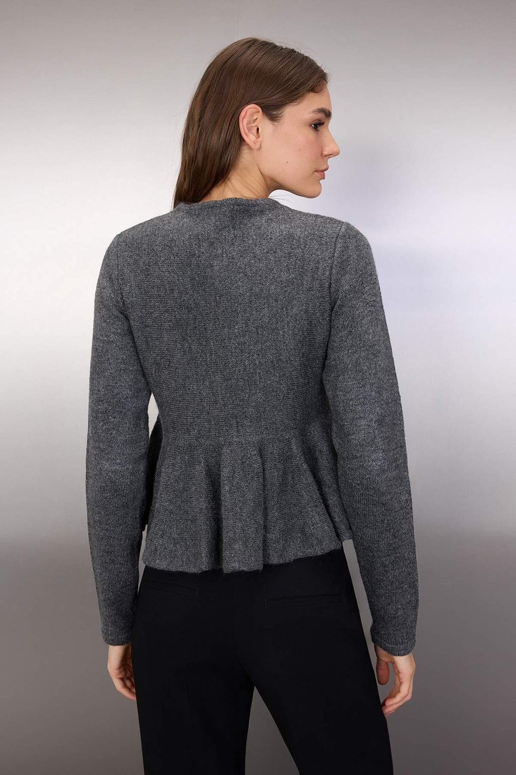 Trendyolmilla Bordo Bisiklet Yaka Etek Ucu Volanlı Triko Hırka TWOAW26HI00232