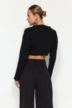 Trendyolmilla Yunus Gri Cırt Cırt Kapamalı Yüksek Bel Pileli Wide Leg/Geniş Kesim Örme Pantolon TWOAW24PL00177