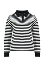 Siyah Çizgili Polo Yaka Kalın İçi Polarlı Oversize Örme Sweatshirt TWOAW24SW00344