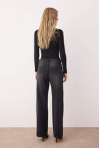 Siyah More Sustainable Yüksek Bel Aksesuar Detaylı Wide Leg Jeans TWOAW26JE00104