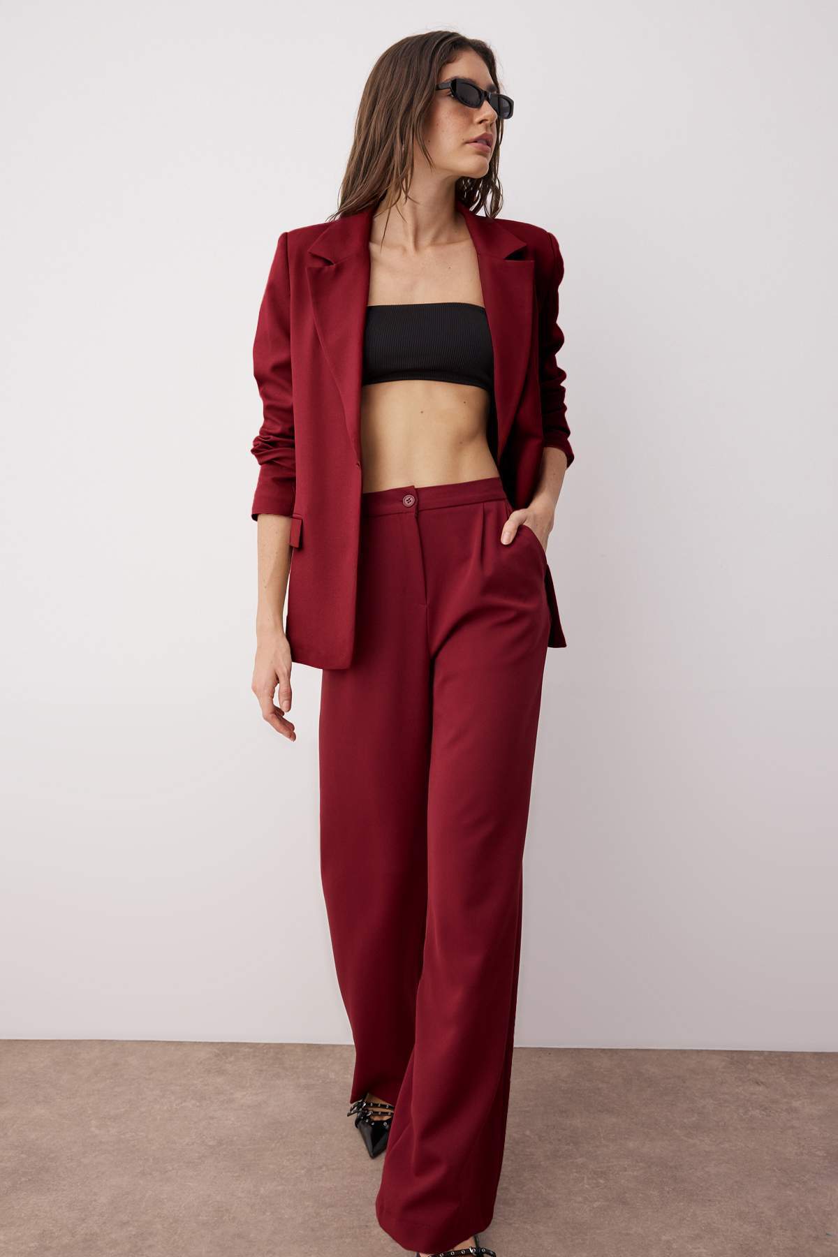 Trendyolmilla Antrasit Wide Leg/Geniş Paça Dokuma Kumaş Pantolon TWOAW22PL0139