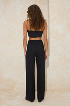 Siyah Kemer Cut Out Detaylı Wide Leg/Geniş Paça Kumaş Pantolon TWOSS26PL00008