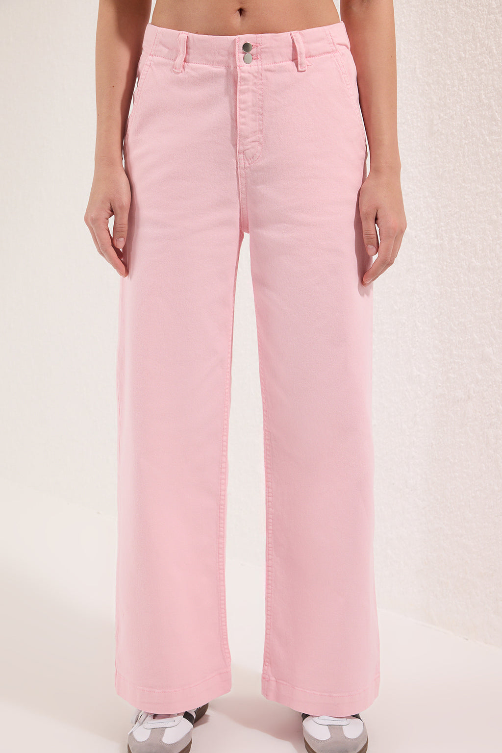 Trendyolmilla Pembe Düğme Detaylı Yüksek Bel Comfort/Esnek Wide Leg Jeans TWOSS25JE00183