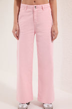Trendyolmilla Pembe Düğme Detaylı Yüksek Bel Comfort/Esnek Wide Leg Jeans TWOSS25JE00183