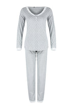 Gri Puantiyeli Dantelli Tshirt-Pantolon Örme Pijama Takımı THMAW24PT00182