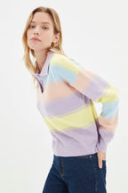 Trendyolmilla Açık Mavi Çizgili Polo Yaka Triko Kazak TWOAW22KZ0193