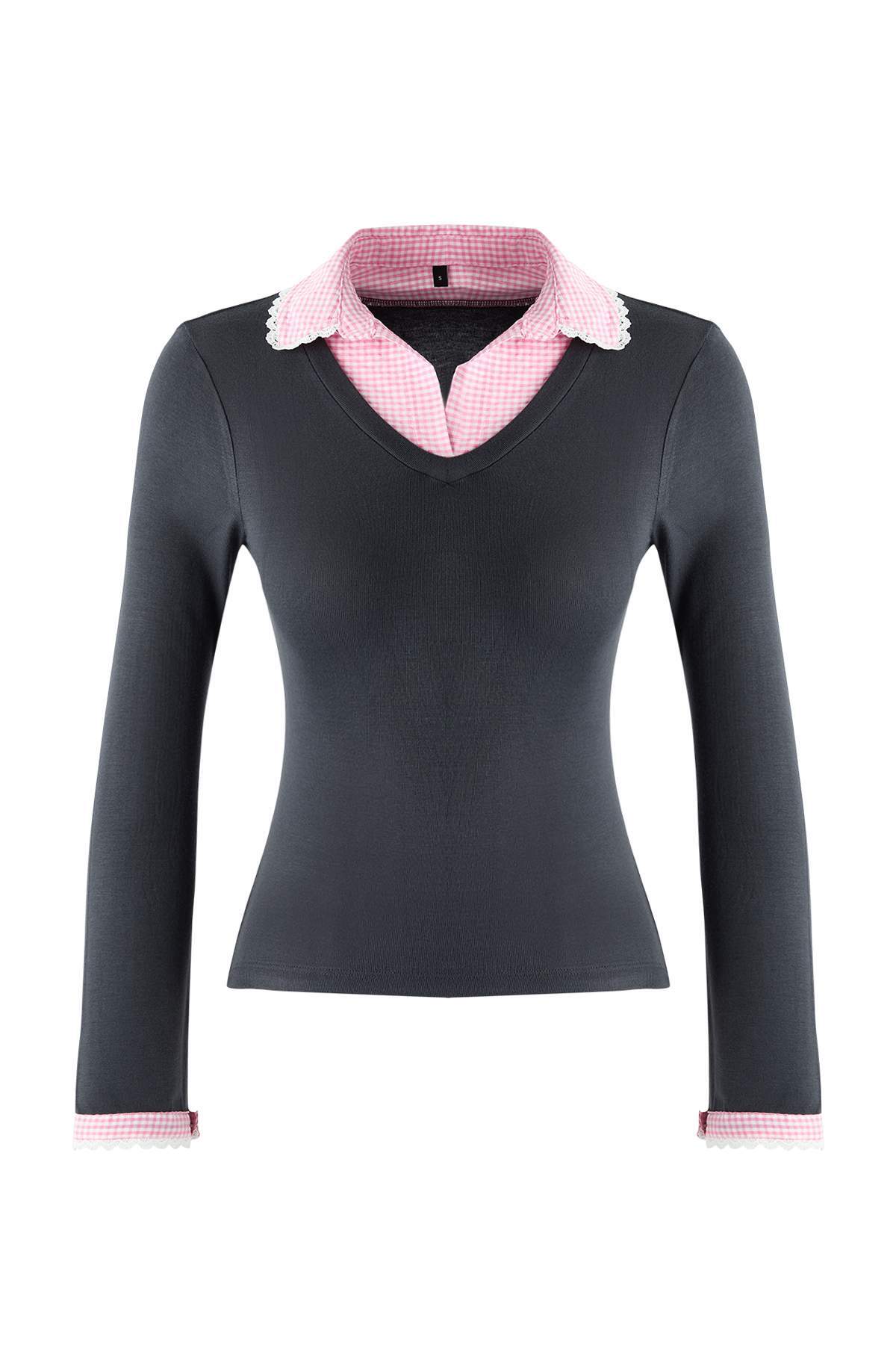 Trendyolmilla Kahverengi Ekose/Kareli Fitted/Vücuda Oturan Dokuma Detaylı Örme Bluz TWOAW26BZ00008