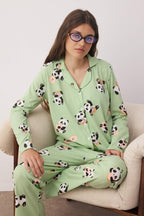 Trendyolmilla Yeşil-Çok Renkli Panda Desenli Örme Pijama Takımı THMAW26PT00049