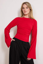 Trendyolmilla Gri İspanyol Kol Büzgü Detaylı Regular/Normal Kalıp Örme Bluz TWOAW26BZ00293