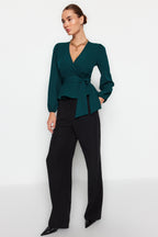 Trendyolmilla Ekru Kruvaze Bağlama Detaylı Dokuma Dokuma Bluz TWOAW20BZ1089