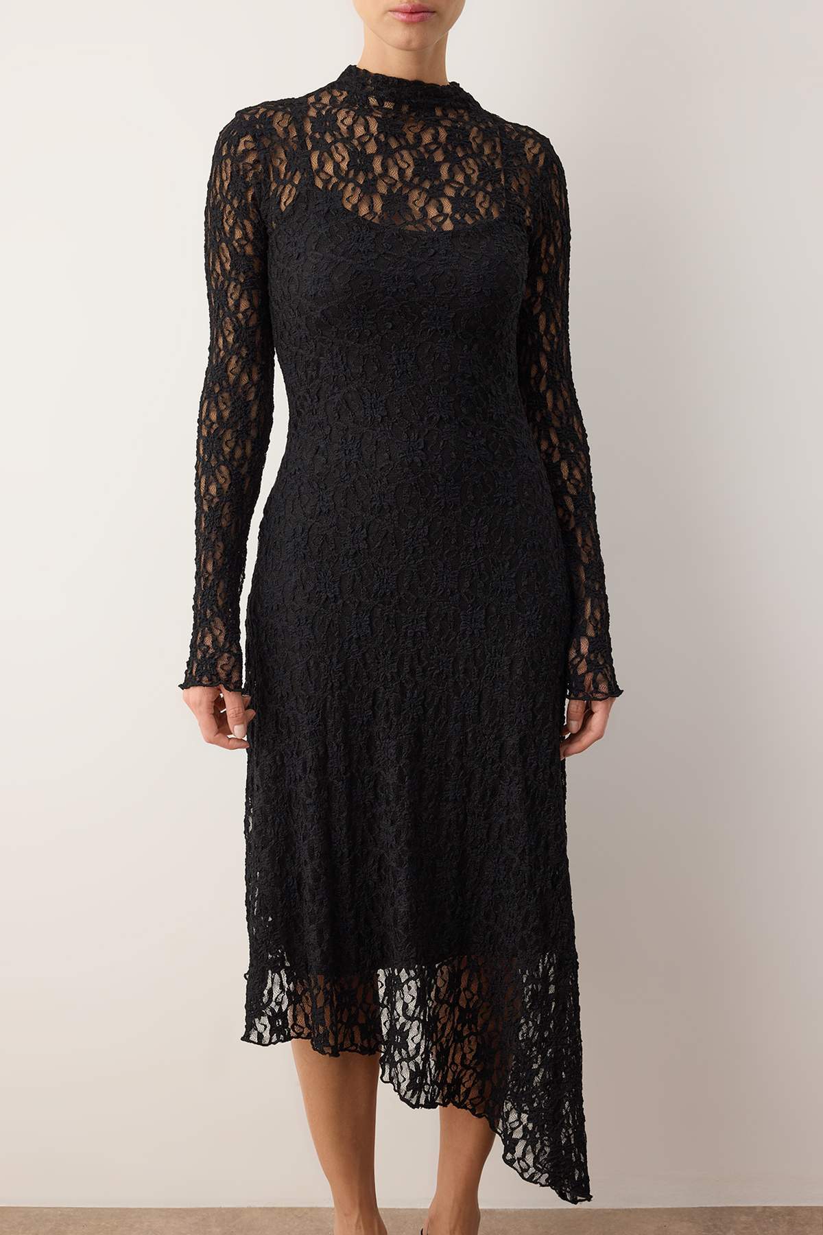 Trendyolmilla Özel Koleksiyon Mürdüm Düz Asimetrik Bodycon/Vücuda Oturan Maxi Örme Dantel Elbise TWOAW26EL00057
