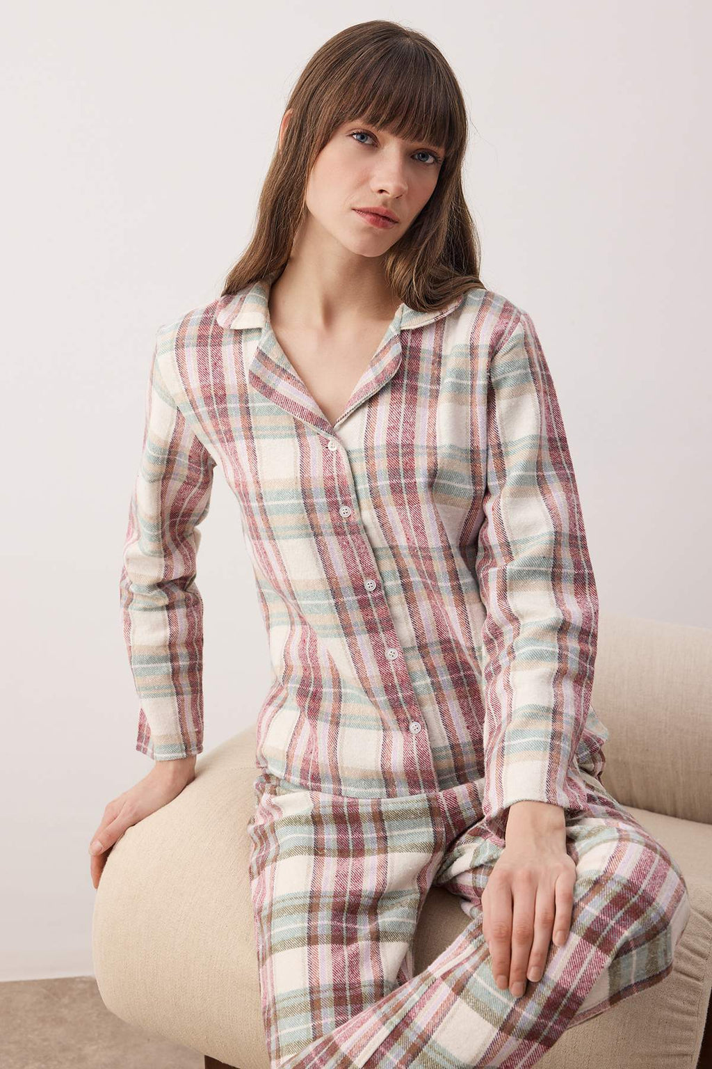 Trendyolmilla Çok Renkli Pamuklu Ekoseli Kışlık Kalın Flanel Dokuma Pijama Takımı THMAW26PT00175