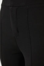 Siyah Toparlayıcı Yüksek Bel Nervürlü Beli Lastikli Slim Fit Kalın Örme Pantolon TWOAW24PL00114