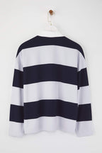 Trendyolmilla Bordo Çizgili Polo Yaka Oversize/Geniş Kalıp Örme Sweatshirt TWOAW26SW00051