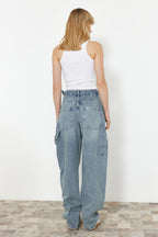 Trendyolmilla Açık Mavi More Sustainable Bol Kesim Yüksek Bel Carpenter Skater Jeans TWOAW24JE00308
