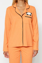 Trendyolmilla Siyah Pamuklu Panda Baskılı Gömlek-Pantolon Örme Pijama Takımı THMAW21PT0245