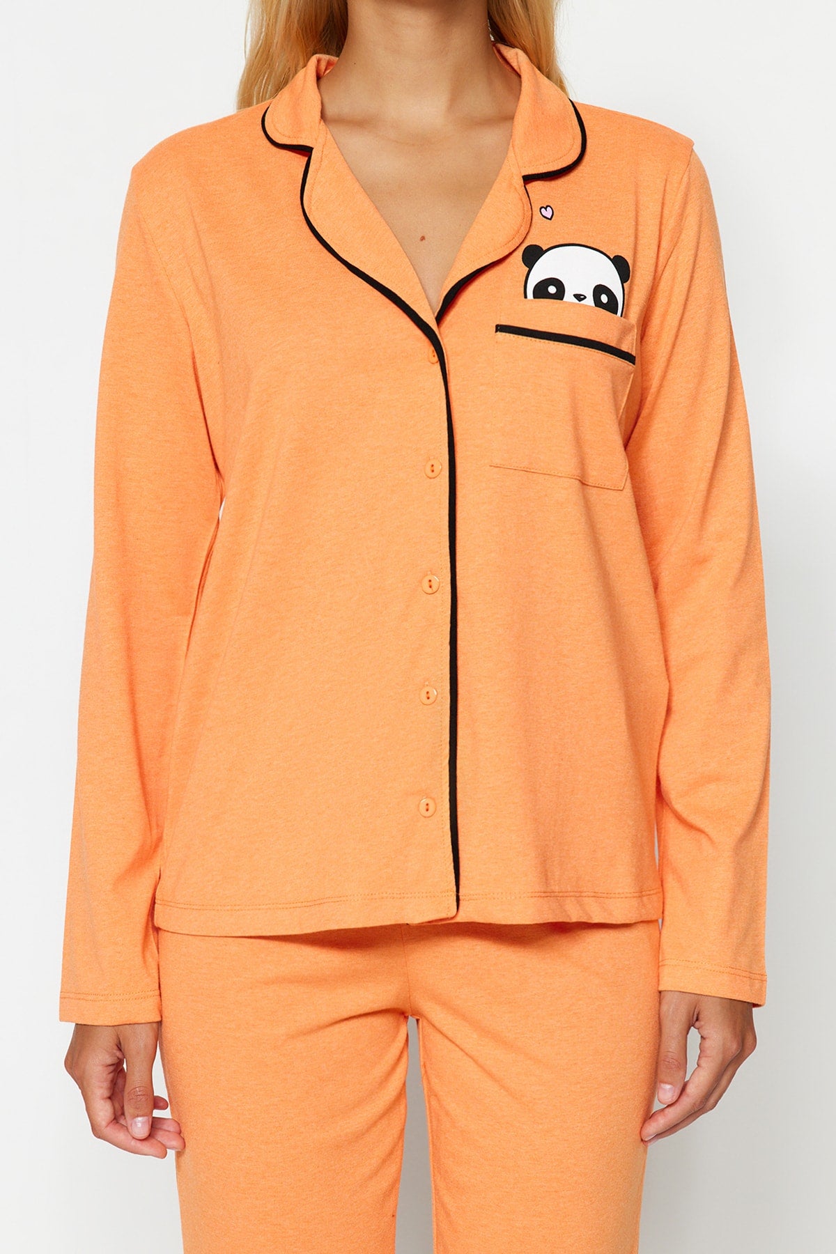 Trendyolmilla Siyah Pamuklu Panda Baskılı Gömlek-Pantolon Örme Pijama Takımı THMAW21PT0245