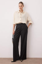 Trendyolmilla Gri Wide Leg/Geniş Paça Yüksek Bel Dokuma Pantolon TWOAW26PL00036