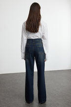 Koyu Mavi Yüksek Bel Geniş Paça Wide Leg Jeans %100 Pamuk Non-Stretch TWOAW24JE00313