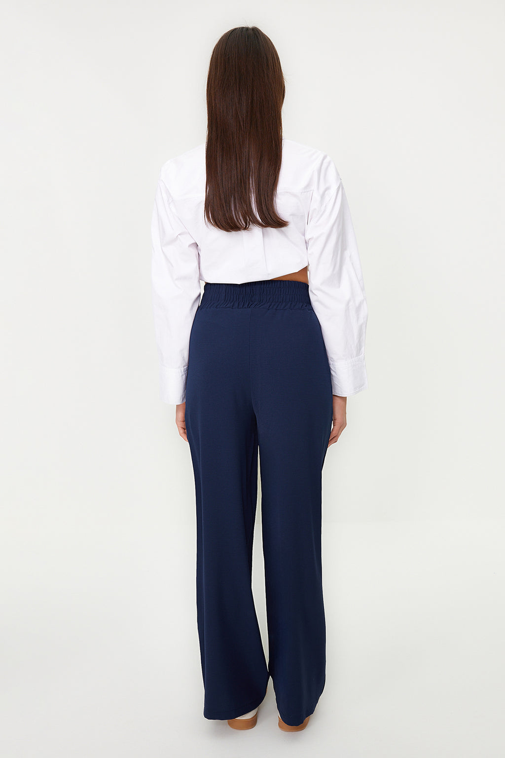 Trendyolmilla Lacivert Wide Leg/Geniş Paça Beli Lastikli Dokuma Pantolon TWOSS22PL00024