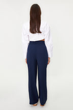Trendyolmilla Lacivert Wide Leg/Geniş Paça Beli Lastikli Dokuma Pantolon TWOSS22PL00024