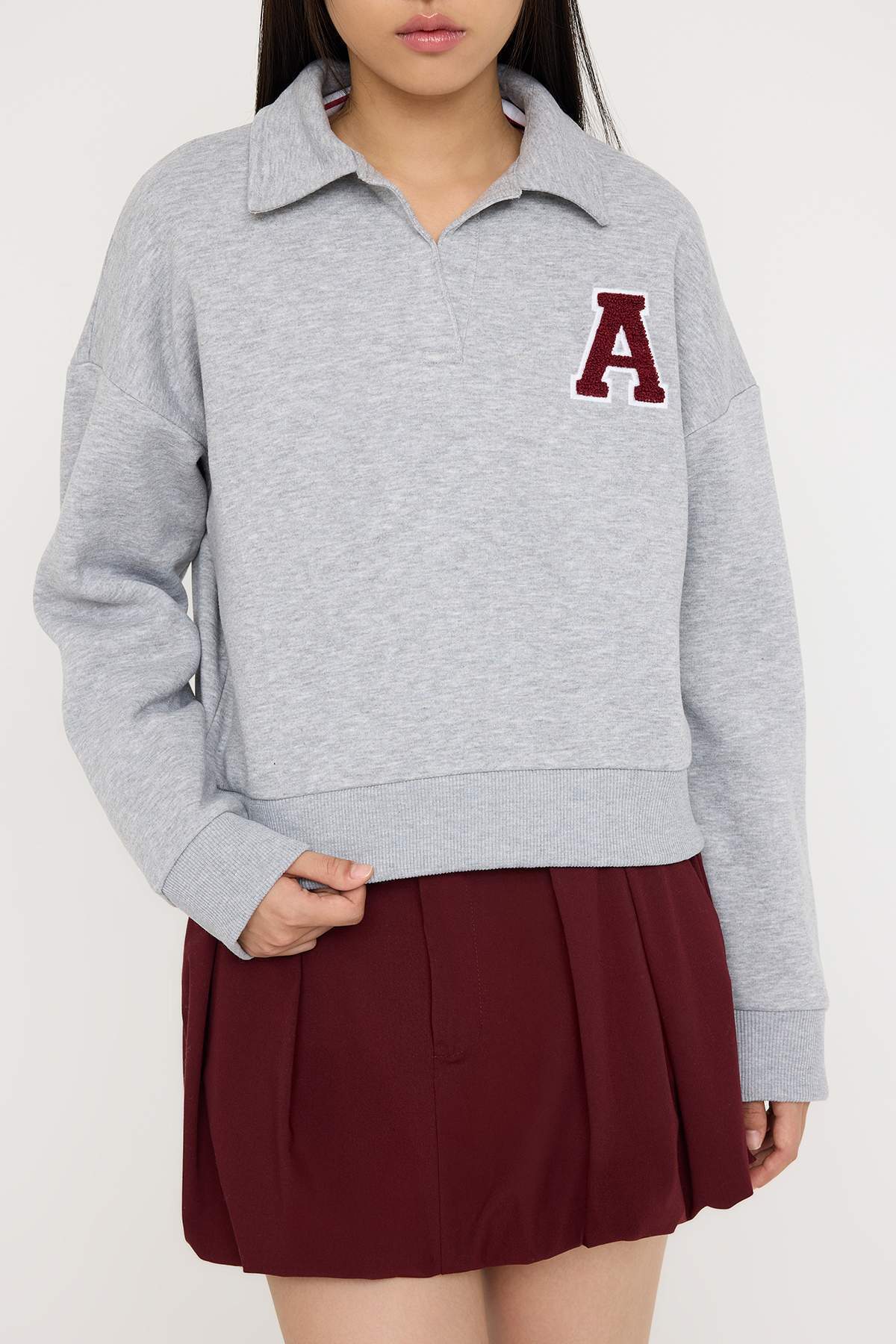 Trendyolmilla Teen Gri Melanj Slogan Nakışlı Regular/Normal Kalıp Örme Sweatshirt TWOAW26SW00049