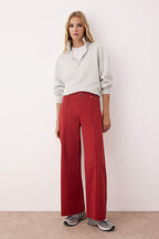 Trendyolmilla Kırmızı Yüksek Bel Nervür Detaylı Paça Kesikli Comfort/Esnek Wide Leg Jeans TWOSS25JE00310