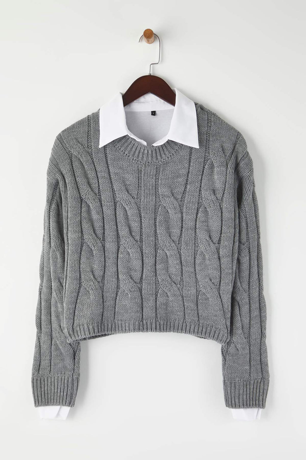 Trendyolmilla Teen Koyu Gri Gömlek Garnili Detaylı Crop Triko Kazak TWOAW26KZ00047