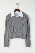 Trendyolmilla Teen Koyu Gri Gömlek Garnili Detaylı Crop Triko Kazak TWOAW26KZ00047