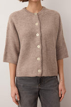 Trendyolmilla Wardrobe Essentials Vizon Yumuşak Dokulu Geniş Kalıp Kısa Kol Basic Triko Hırka | TWOAW26HI00251