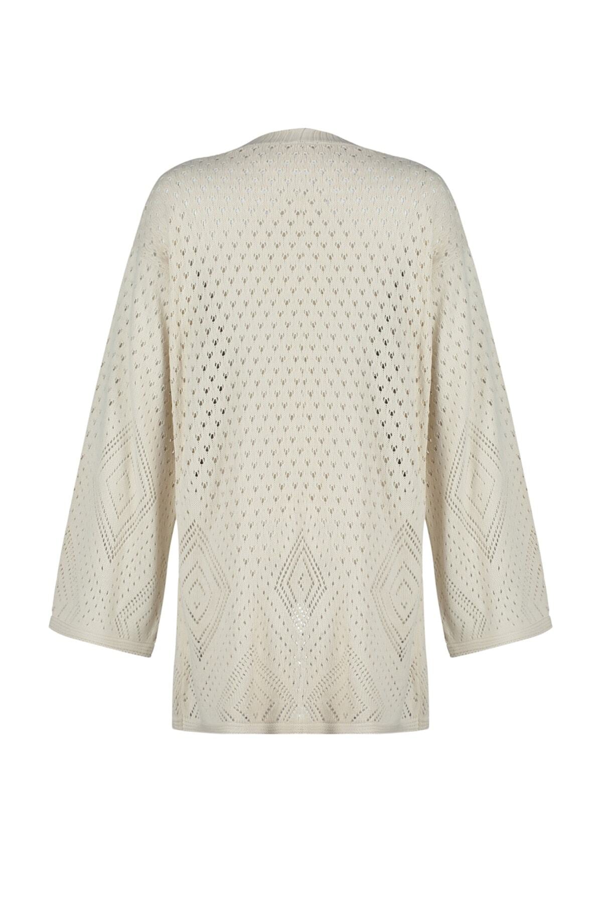 Taş Geniş Kalıp Midi Ajurlu/Delikli Triko Hırka TWOAW24HI00331