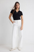 Trendyolmilla Pembe Düğme Detaylı Yüksek Bel Comfort/Esnek Wide Leg Jeans TWOSS25JE00183