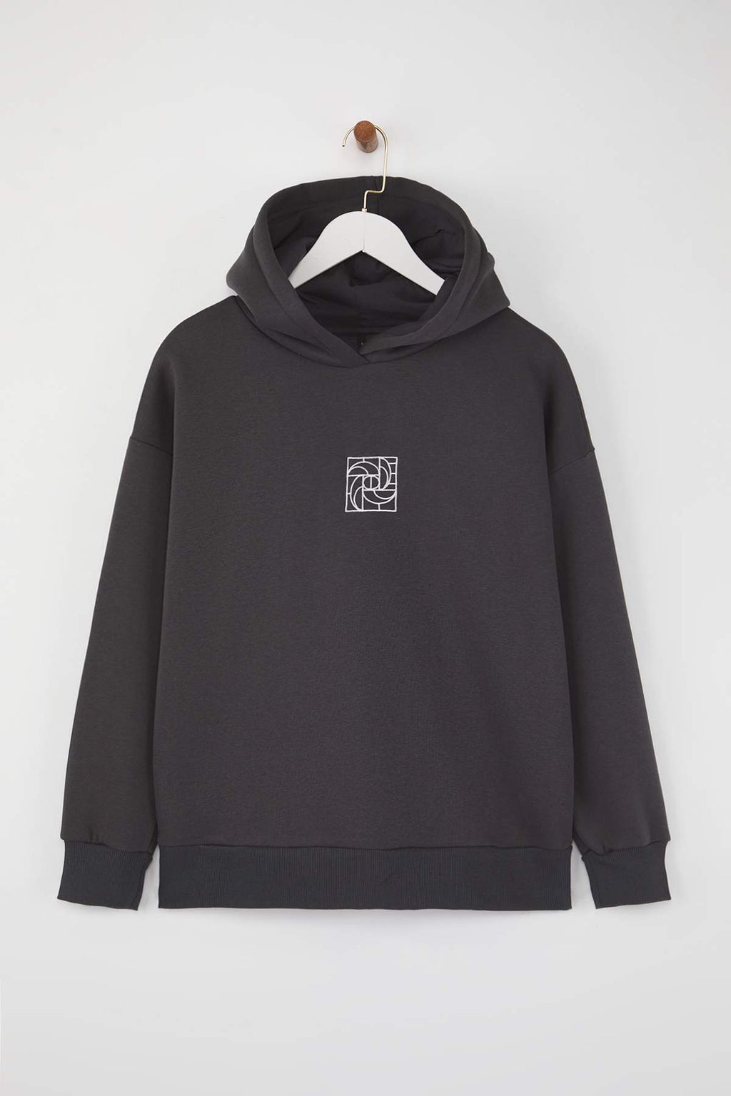 Trendyolmilla Saks Oversize/Geniş Kalıp Nakışlı Kalın İçi Polarlı Örme Sweatshirt TWOAW25SW00070